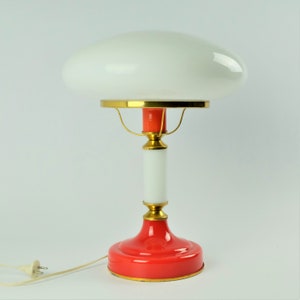 Large Desk Lamp, Red and White Glass Table Lamp, Mid-Century Lighting, Retro Lamp, Living Room Light