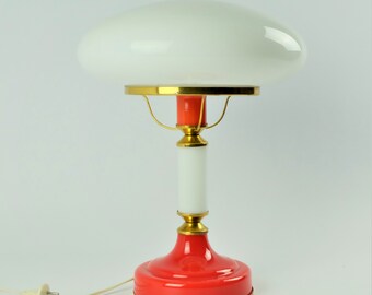 Large Desk Lamp, Red and White Glass Table Lamp, Mid-Century Lighting, Retro Lamp, Living Room Light