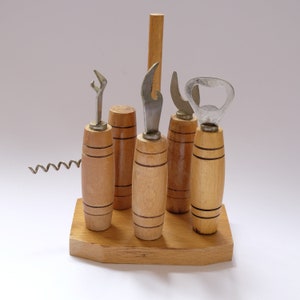 Vintage Opener Set, Bar Tool Set, Rustic Bottle Can Openers, Beer Opener, Vintage Bar Tools Set, Mid Century Bar Decor