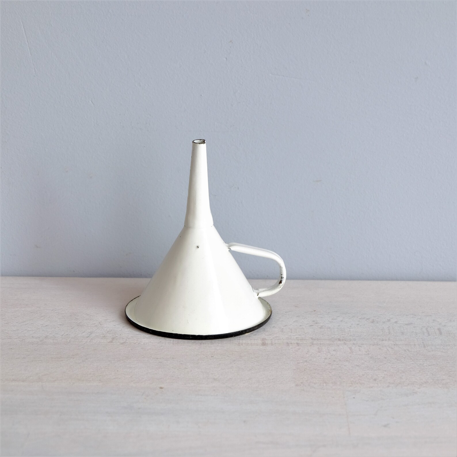 Vintage Enamelware White Enamel Funnel With Handle Retro Etsy