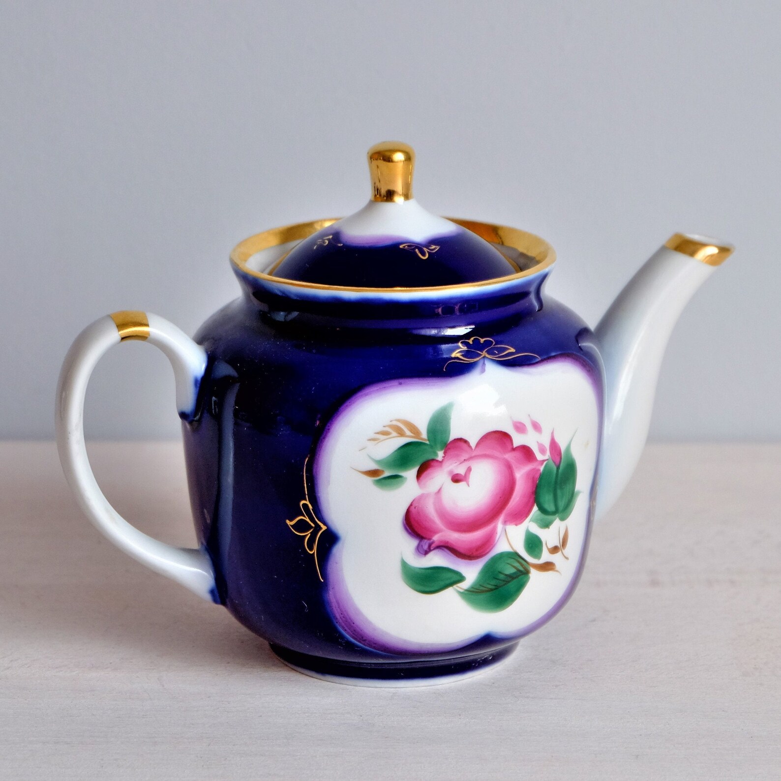 Tea Set Vintage for 6 Hand Painted Cobalt Blue Teapot Set Etsy
