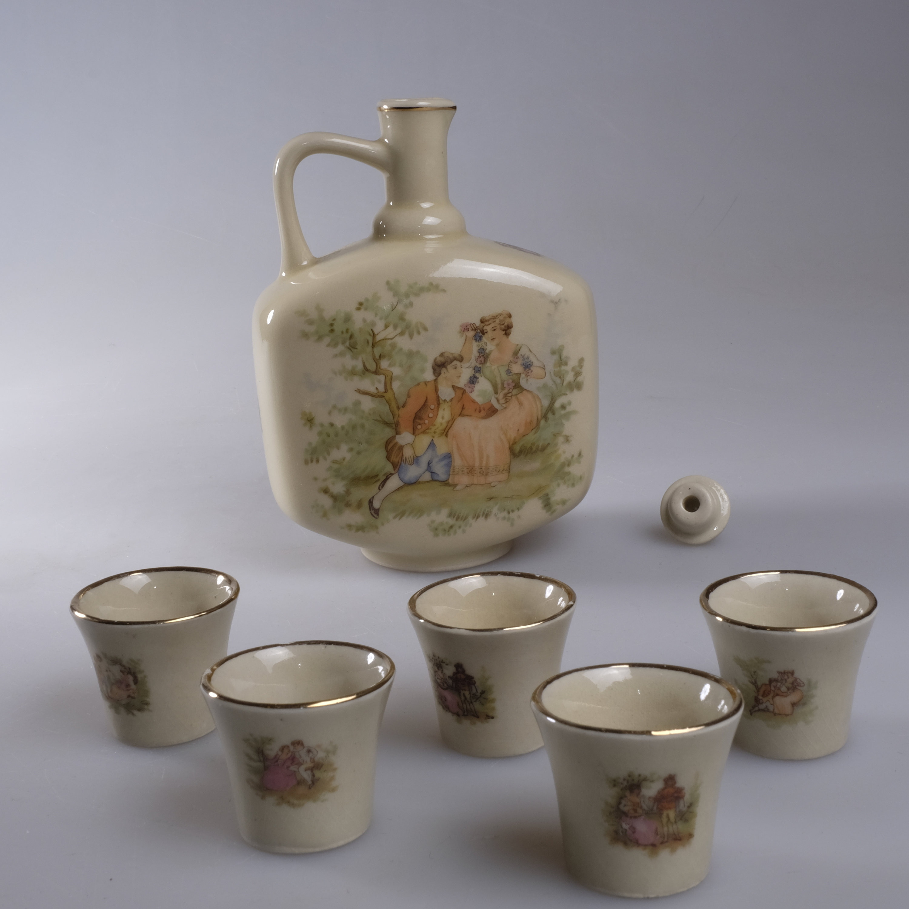 Mid Century Ceramic Decanter Shot Glasses Set Vintage Barware Etsy