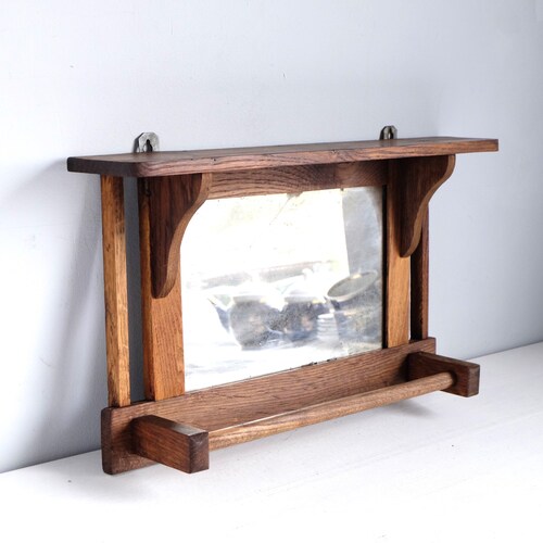 étagère murale en bois de chêne vintage avec miroir, porte-serviettes de cuisine