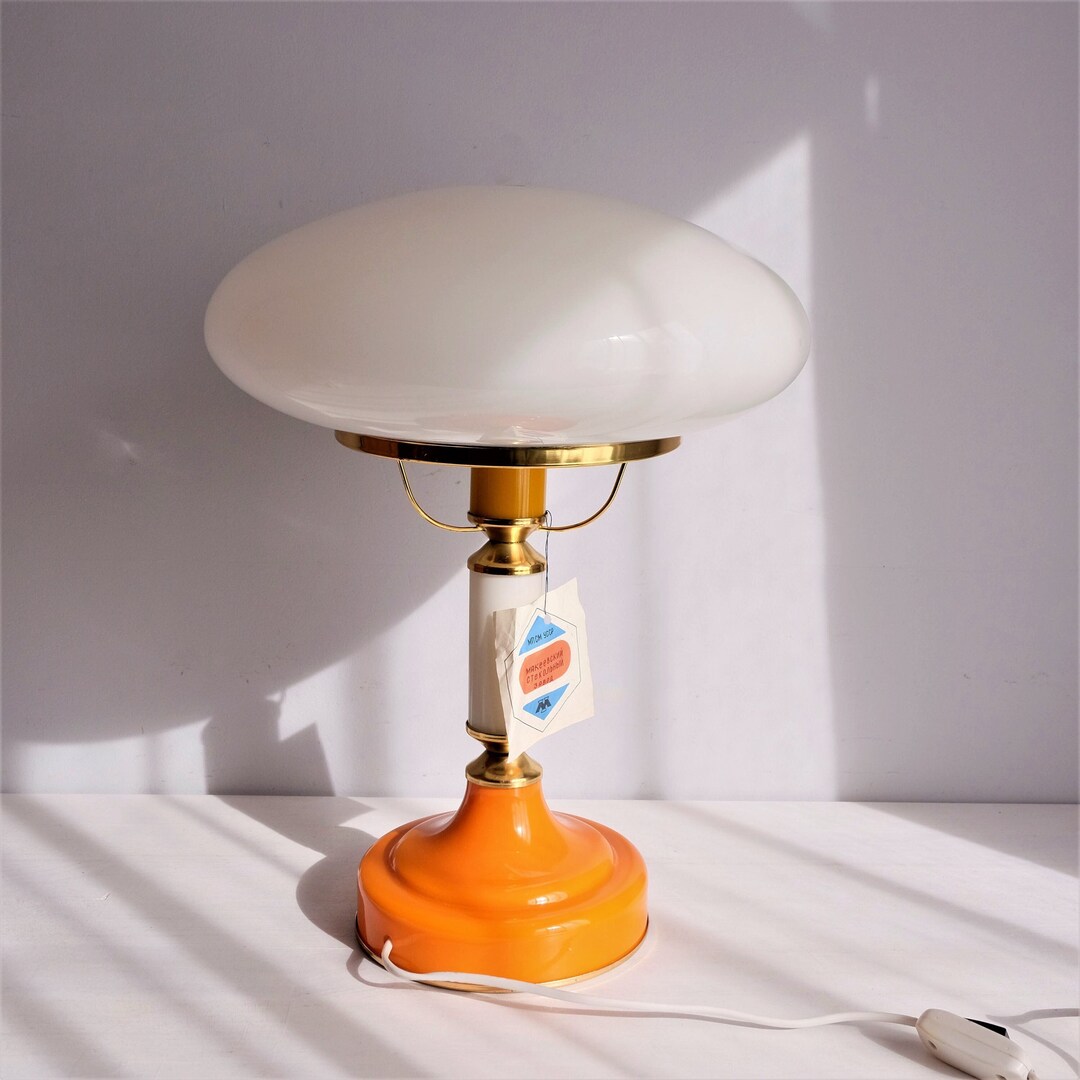 New Vintage Large Desk Lamp, Orange and White Glass Table Lamp, Mid