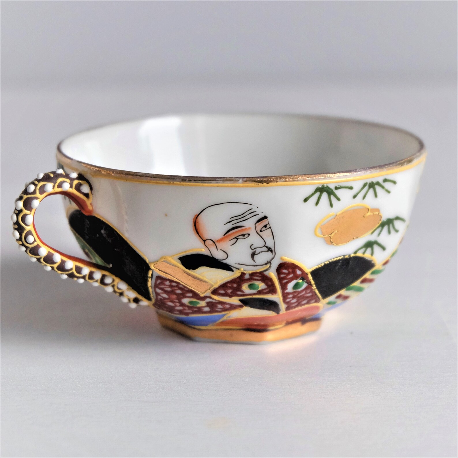 Vintage Eggshell Porcelain Tea Pair, Moriage Kutani Hand Painted Tea ...