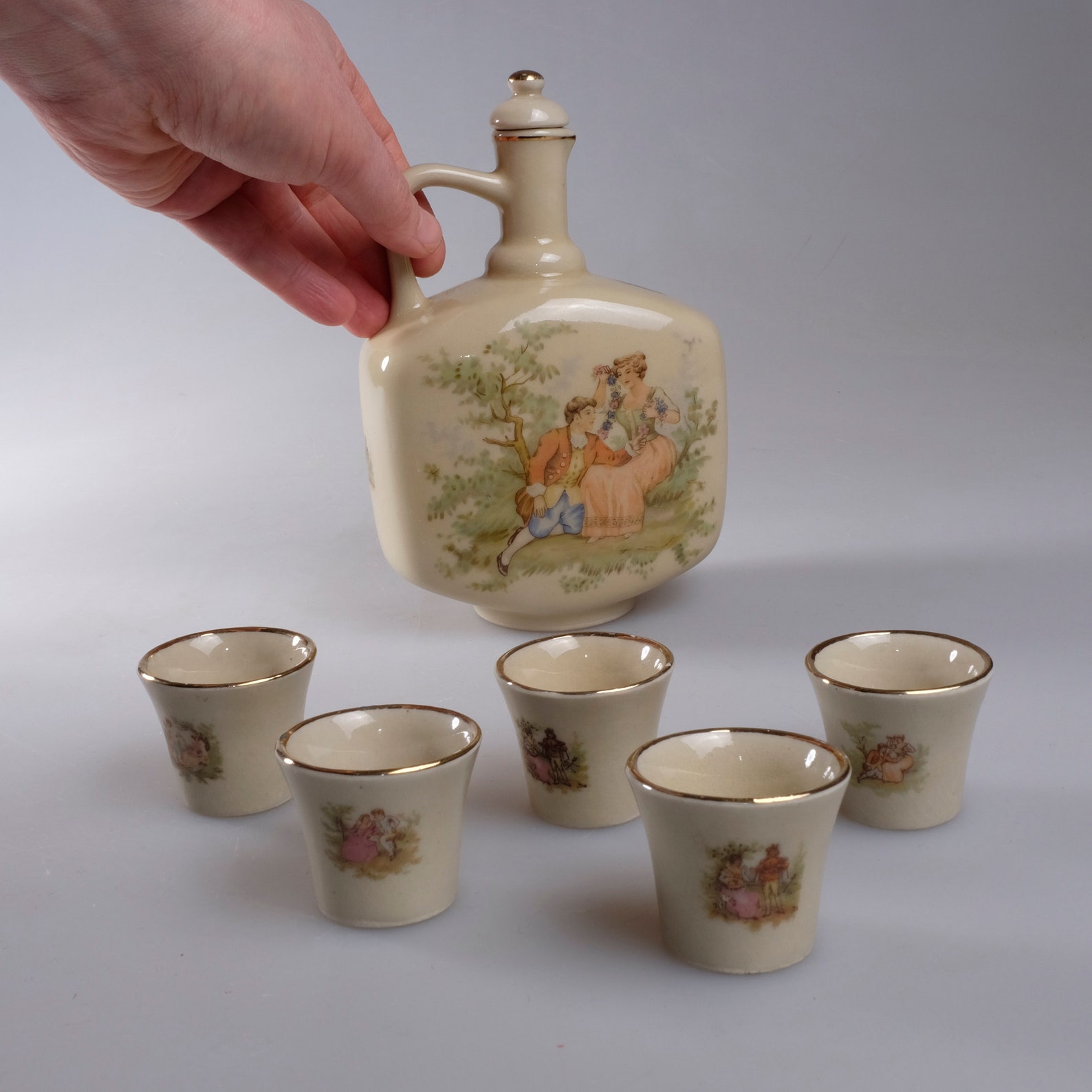 Mid Century Ceramic Decanter Shot Glasses Set Vintage Barware Etsy