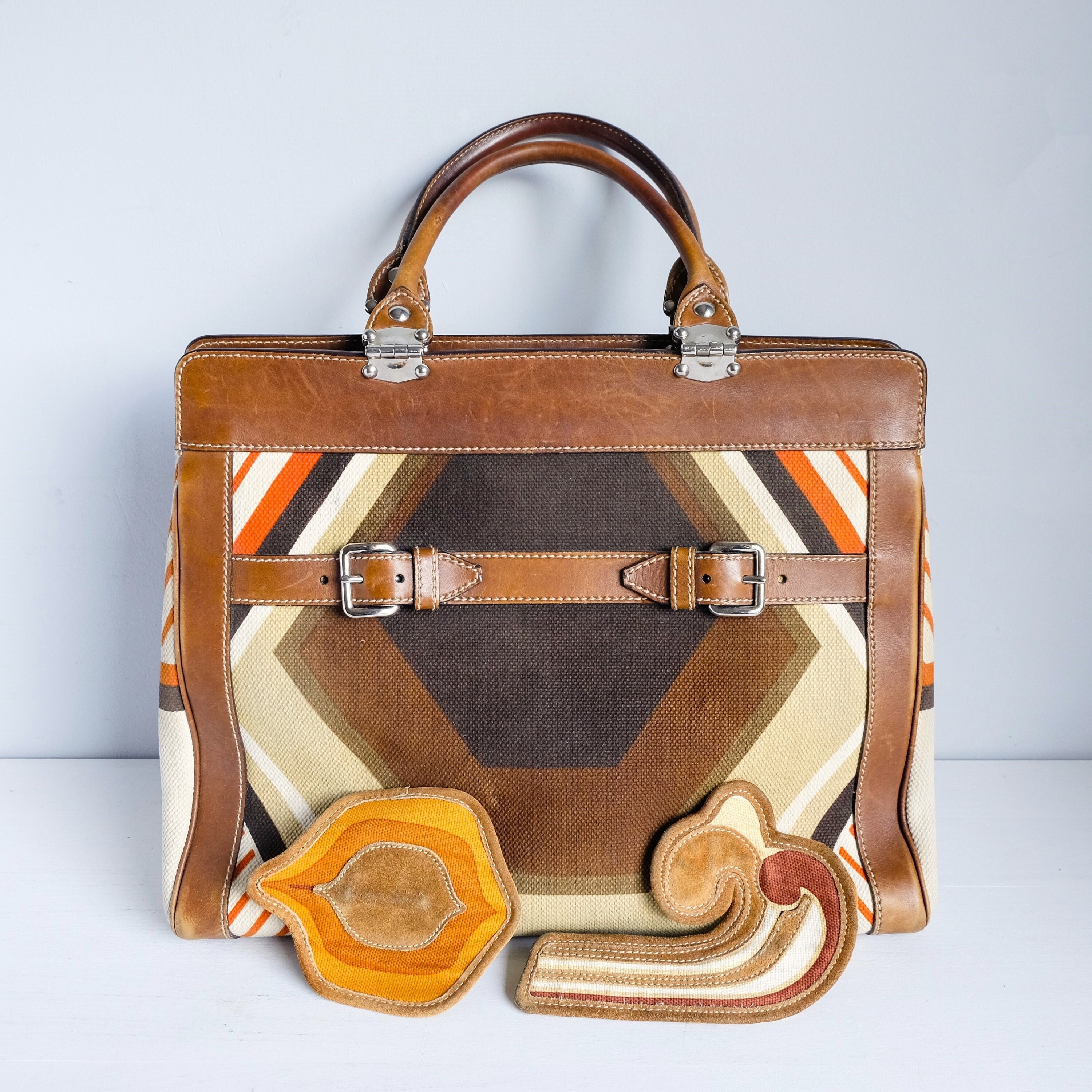 Y2K Vintage Miu Miu Periwinkle Leather Large Tote Bag Crossbody Strap Gold  Bckls