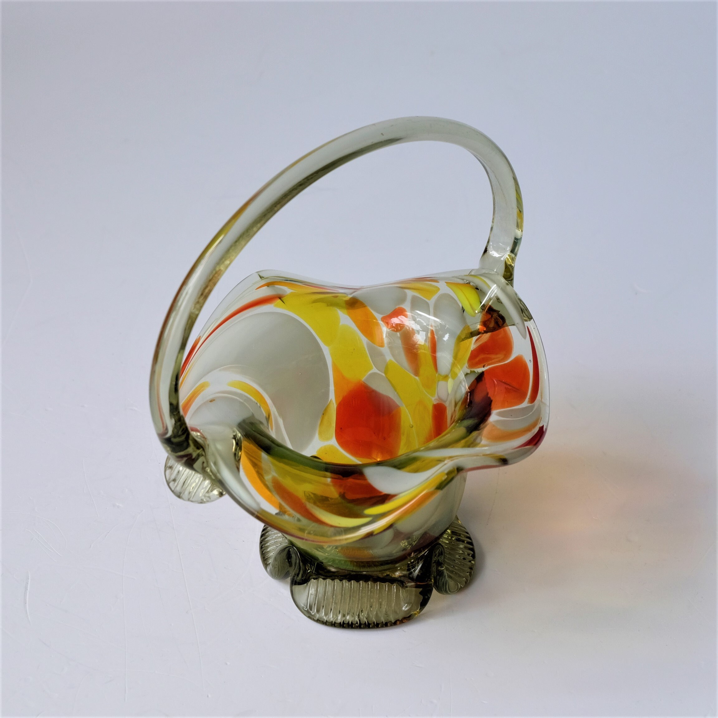 Vintage Hand Blown Colored Glass Candy Bowl with Handle Etsy