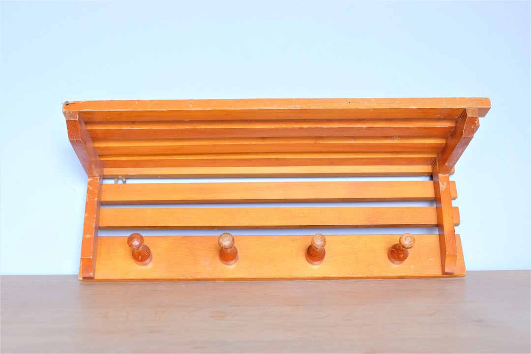 Wooden Coat Rack With Hat Shelf Vintage Clothes Hanger Etsy
