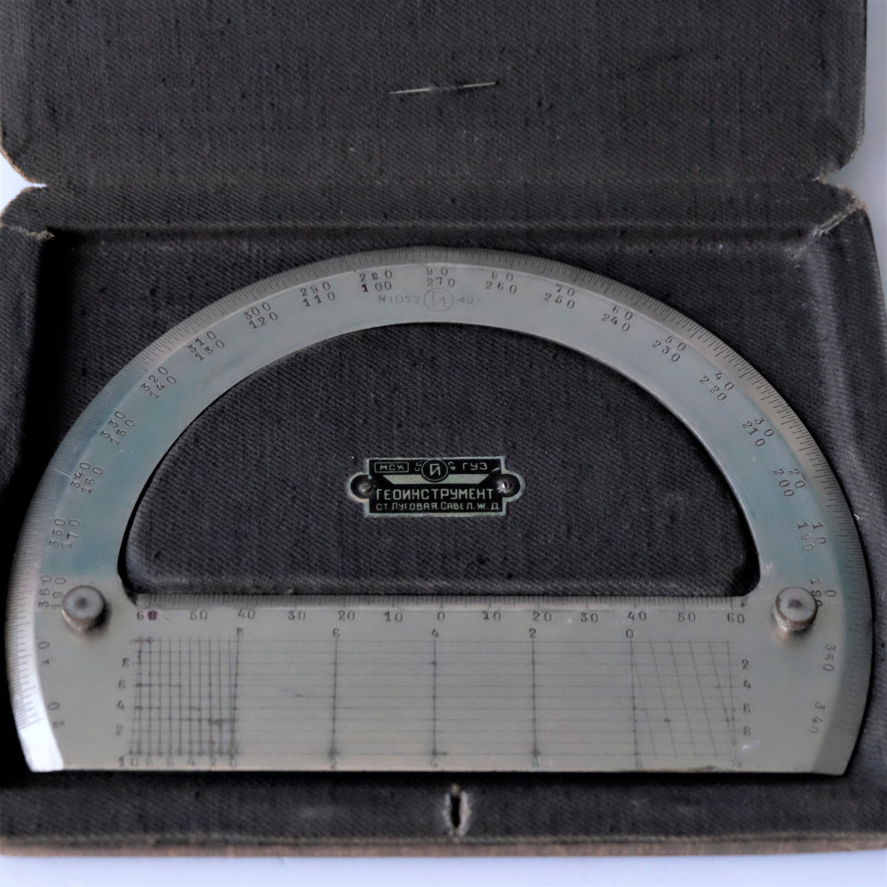 antique large chromed brass protractor with original case 1949 etsy