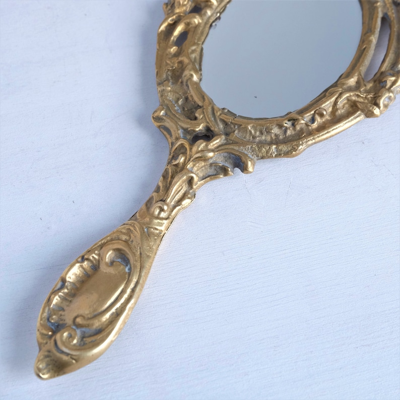 Antique Hand Mirror Vintage Brass Vanity Mirror Make up Hand Etsy