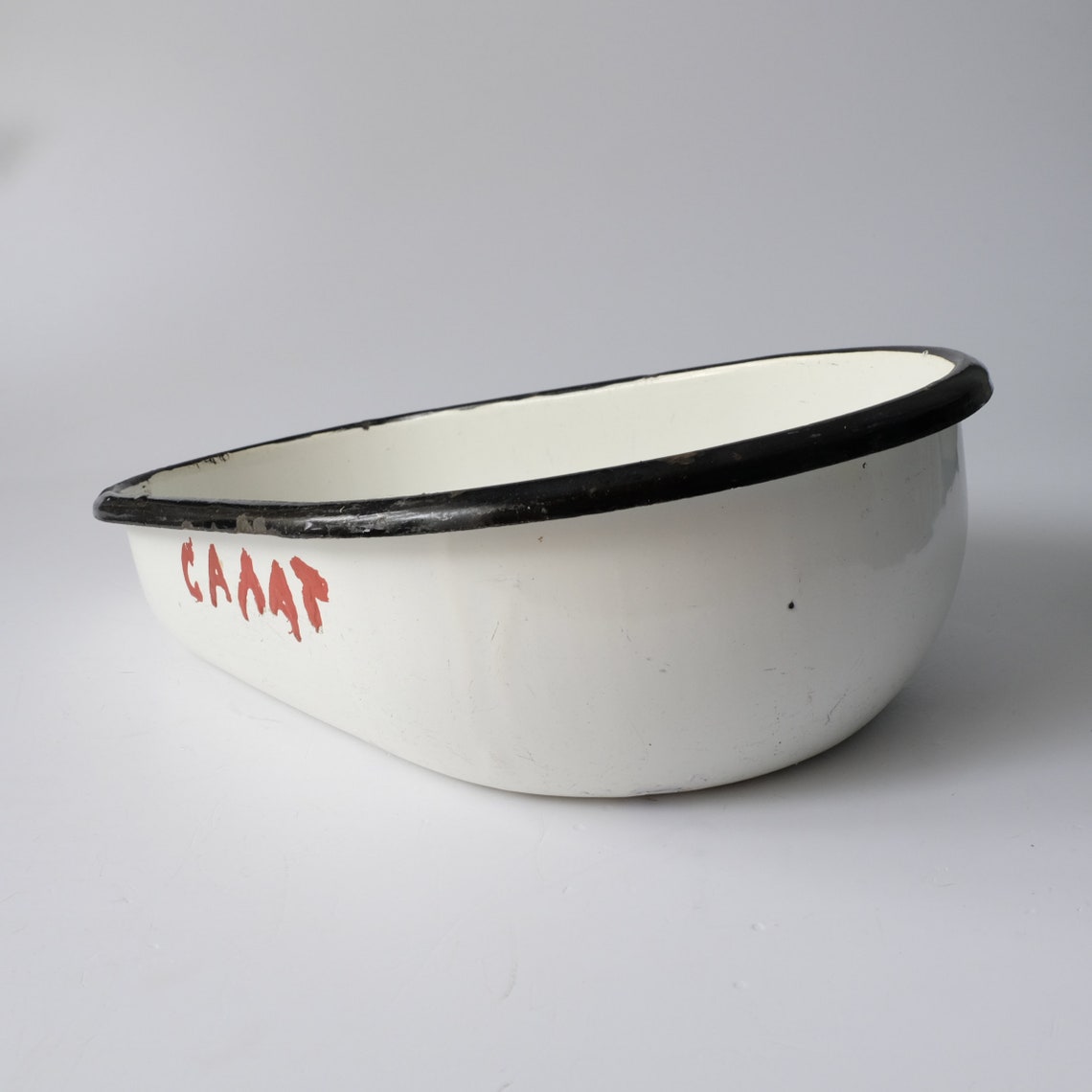 Large Deep Oval Enamelware Tray Vintage White Enamel Tray Etsy