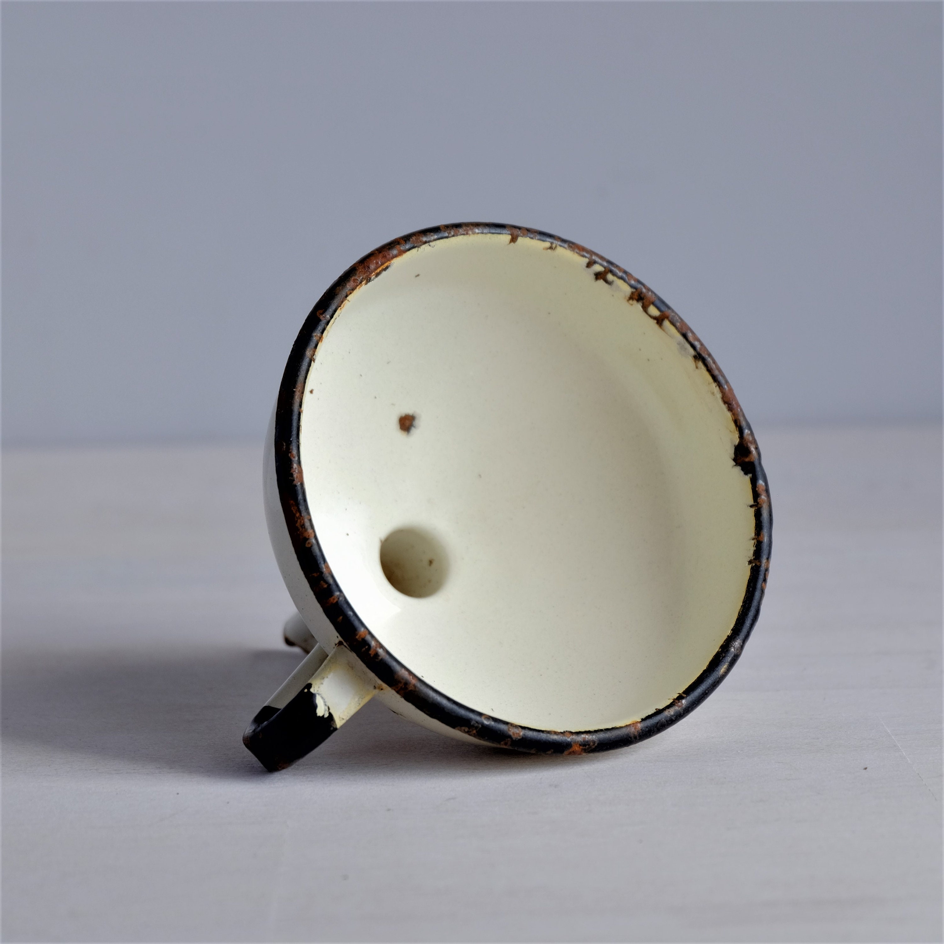 Vintage Enamelware White Enamel Funnel With Handle Retro Etsy UK
