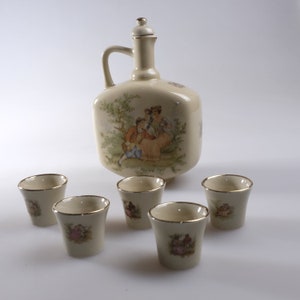 Mid Century Ceramic Decanter Shot Glasses Set Vintage Barware Accessory Liquor drink set