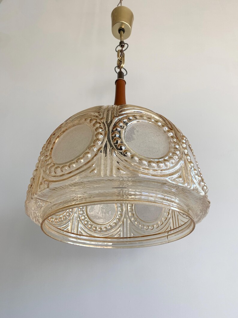 70s Pendant Lamp, Art Deco Style Hanging Light, Vintage Ceiling Light ...