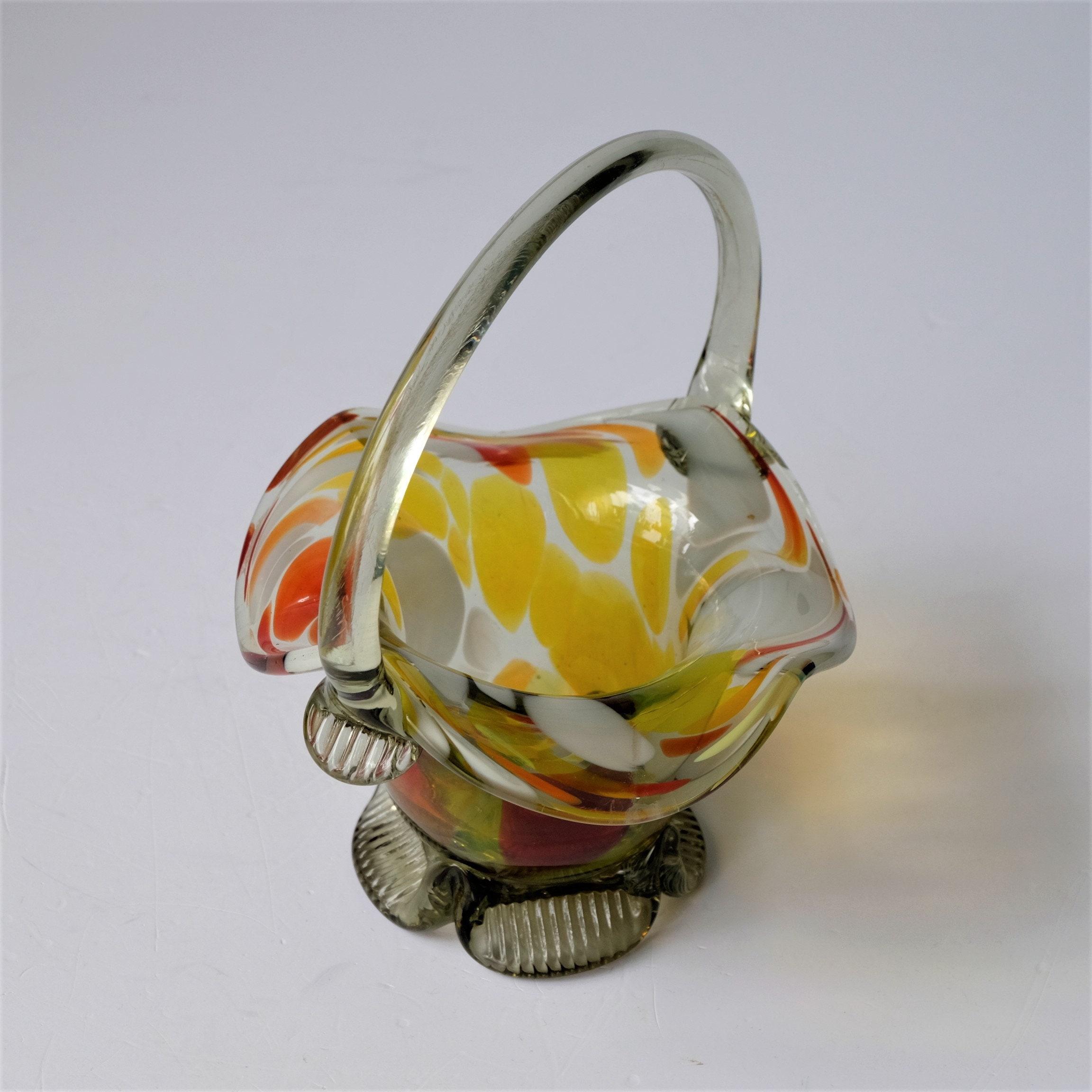 Vintage Hand Blown Colored Glass Candy Bowl with Handle Etsy