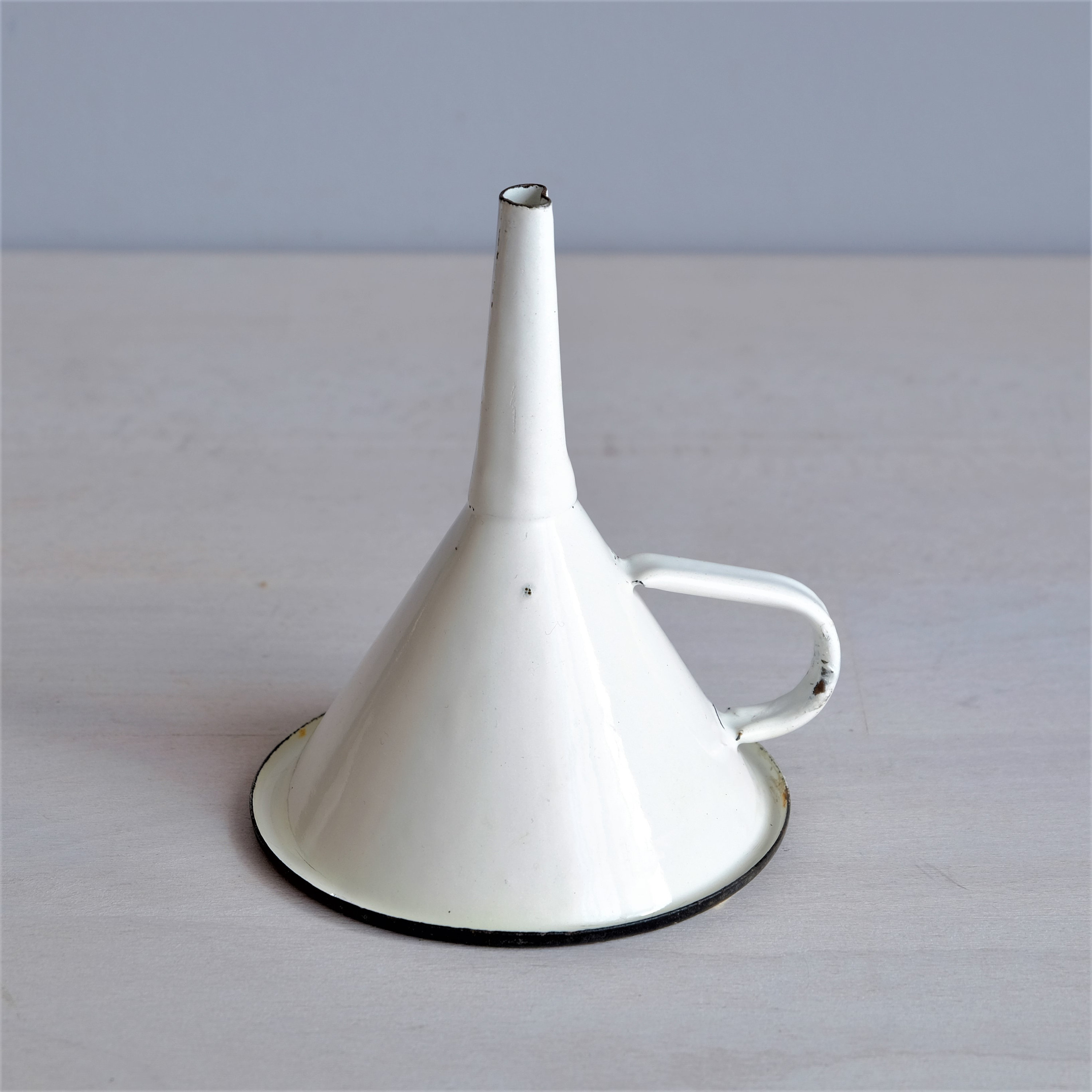 Vintage Enamelware White Enamel Funnel With Handle Retro Etsy