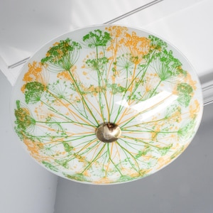 Vintage Ceiling Light Fixture, Mid Century Round Glass Ceiling Lamp, Saucer Light Fixture, Retro Pendant Light