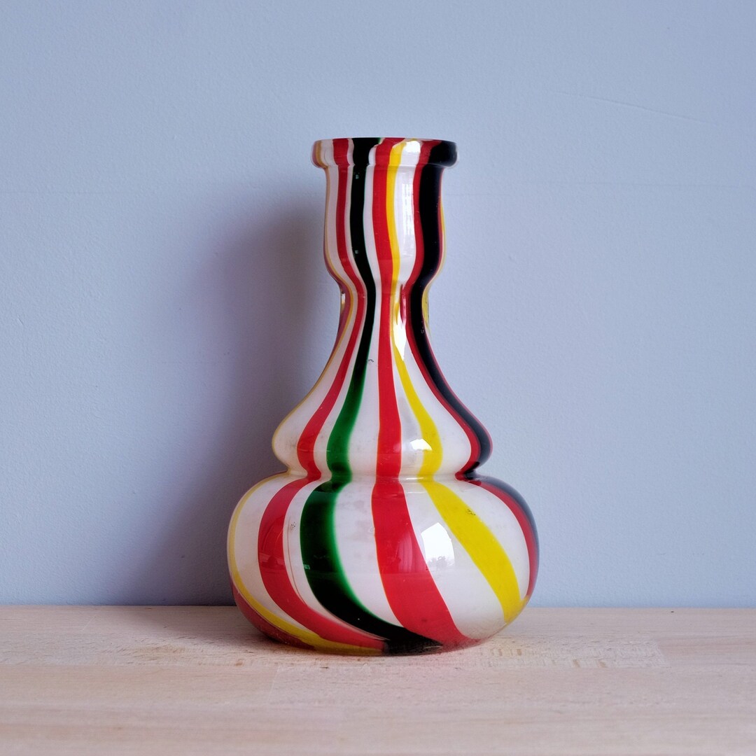 Vintage Flower Vase, Hand Blown Multilayered Multicolored Glass Vase