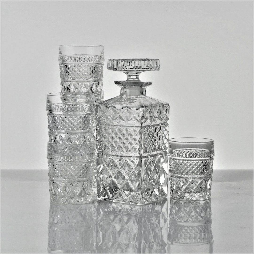 Very Heavy 16 Whiskey Decanter Set Vintage Bohemia Crystal Etsy