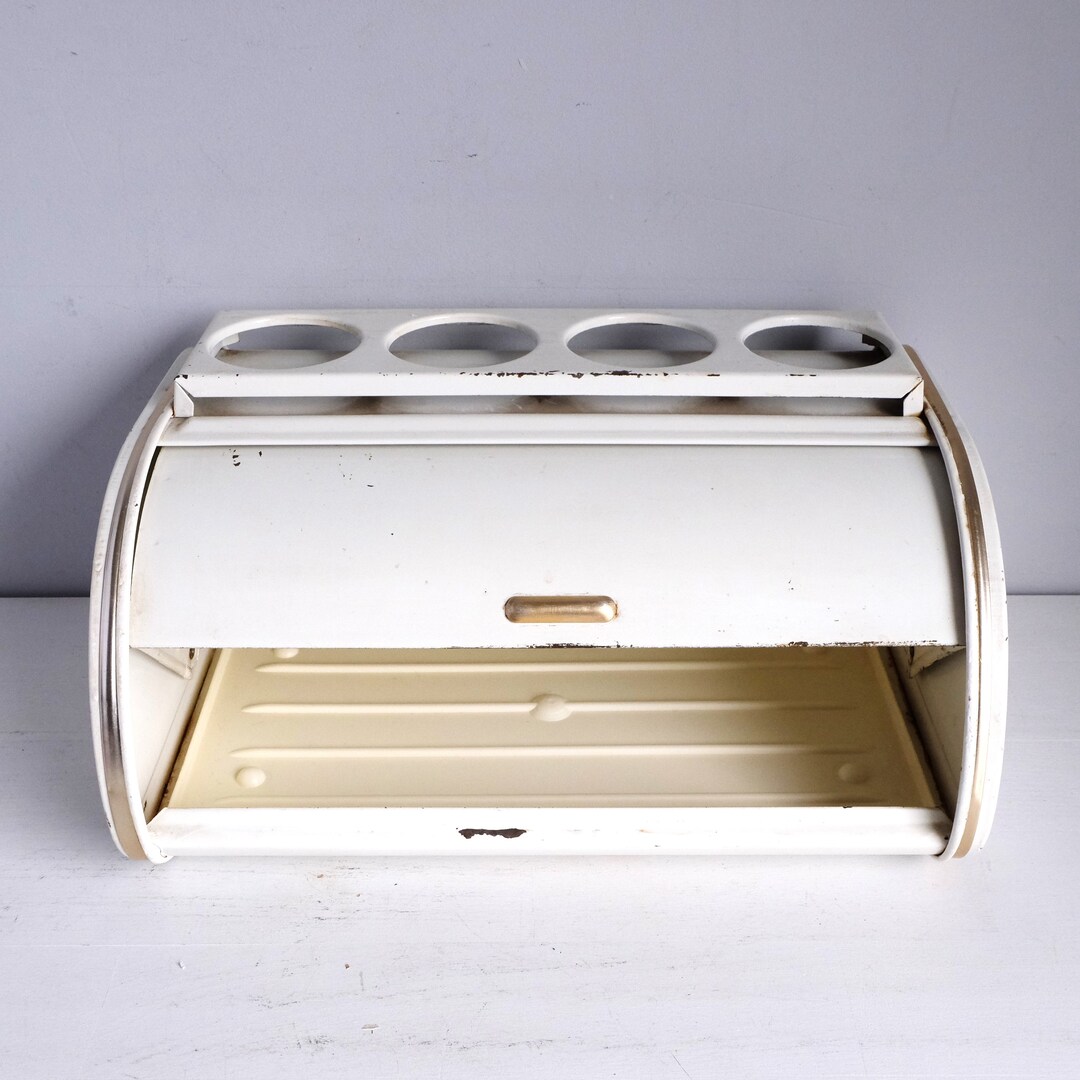Metal Bread Bin, Roll Top White Bread Box, Kitchen Bread Container