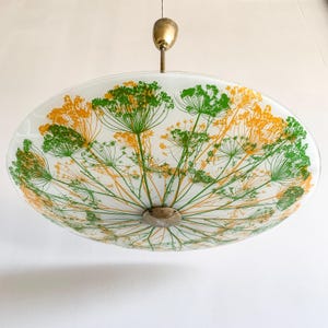Ø-55 cm Vintage Saucer Light Fixture, Mid Century Round Glass Ceiling Lamp, Retro Pendant Light