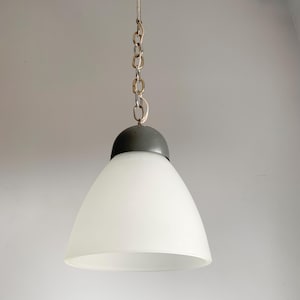 Vintage Pendant Lamp, 1980s, Estonia, ESTOPLAST, Frosted Glass Metal Ceiling Light, Mid-Century Modern Scandinavian Style