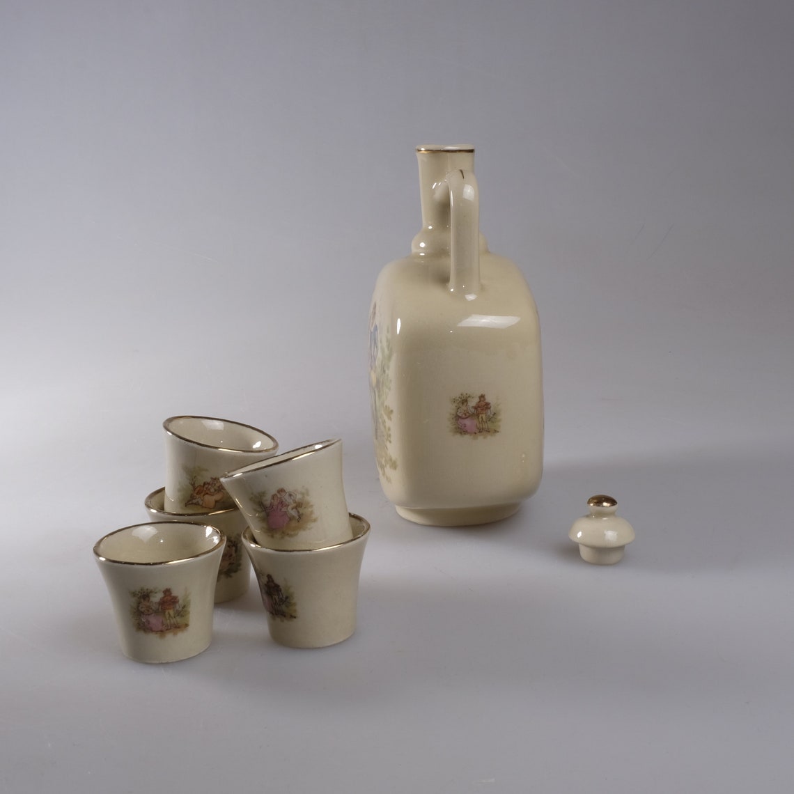 Mid Century Ceramic Decanter Shot Glasses Set Vintage Barware Etsy