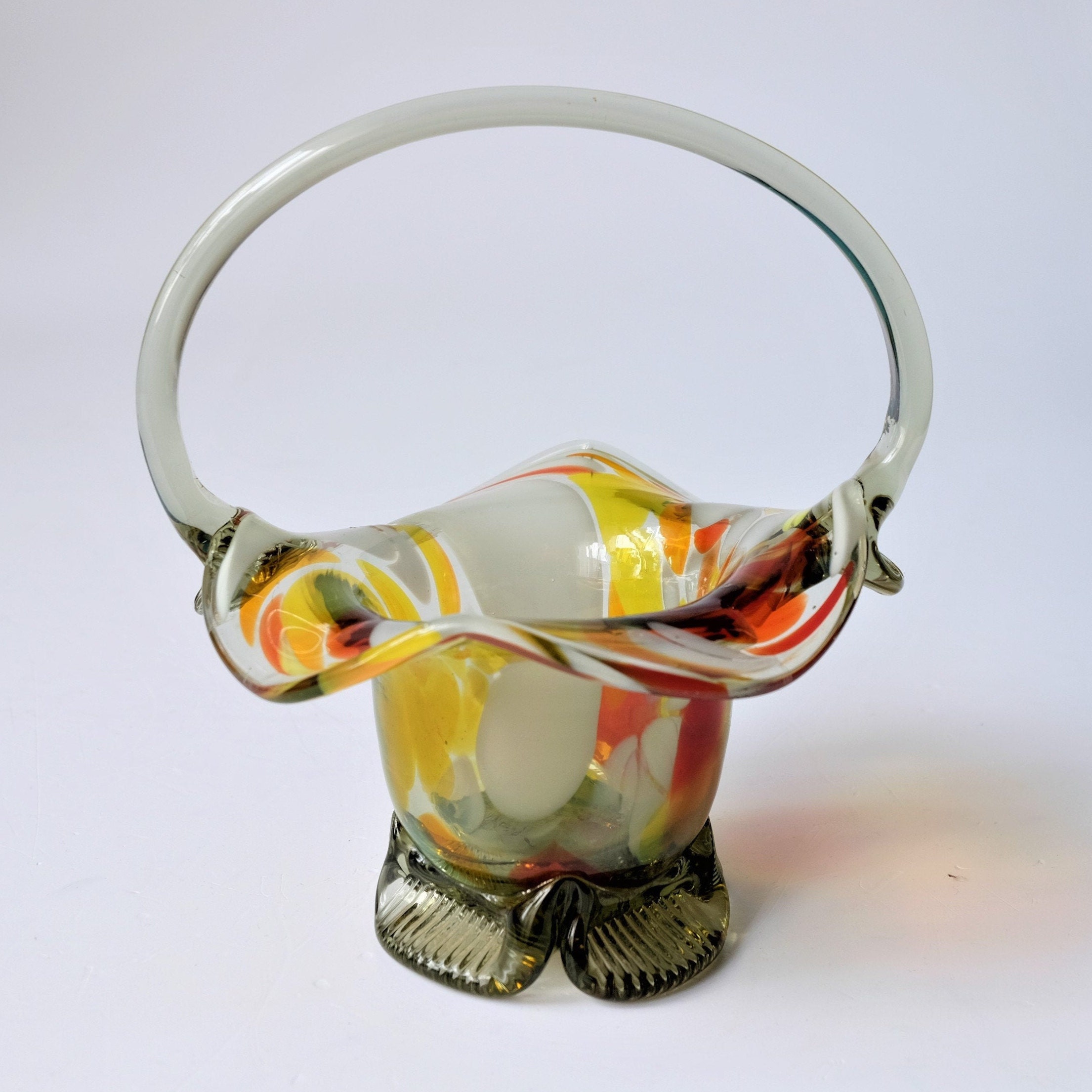 Vintage Hand Blown Colored Glass Candy Bowl with Handle Etsy