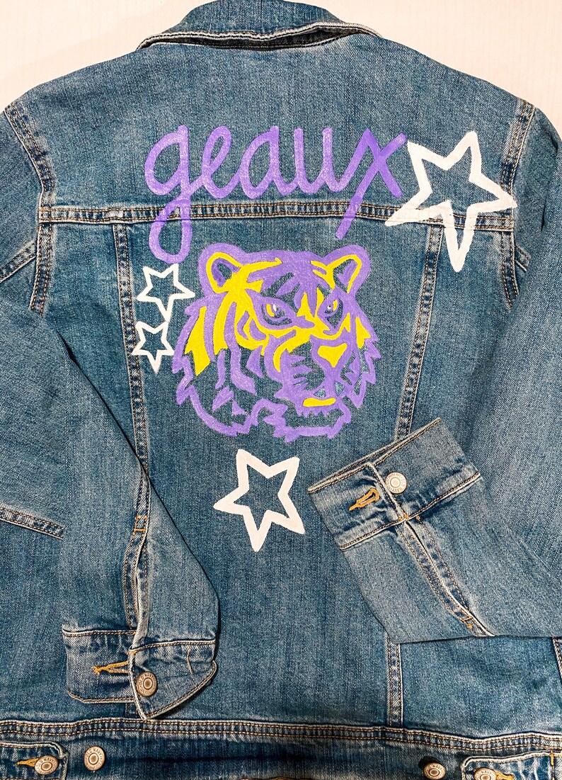 LSU Painted Denim Jacket // Geaux Tigers // College Gameday Etsy