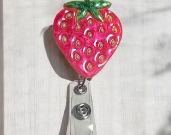 Strawberry Badge Reel, ID Holder, Retractable Badge Reel, Belt Clip, Alligator Clip, MRI Safe Badge Reel