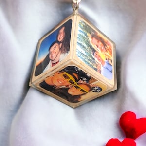 Valentine's Day Gift Personalized Photo Cube Car Charm: Custom Rearview Mirror Accessory