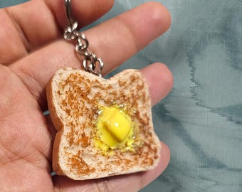 Llavero de tostada con mantequilla, llavero de rebanada de pan