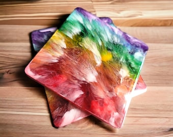 Customizable Rainbow Resin Coasters (Pair of 2)