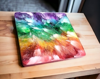Rainbow Resin Coasters (Pair): Alcohol Ink Pride Decor