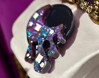 Melting Moon Holographic Glitter Phone Grip: Dripping Moon Charm