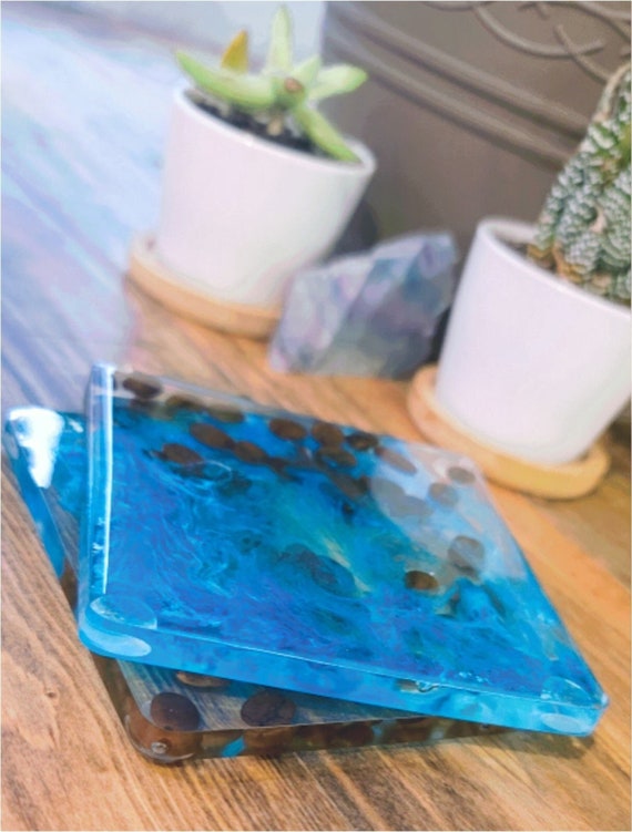 Resin Coffee Bean Coasters (Set of 2) – Handmade Desk Decor