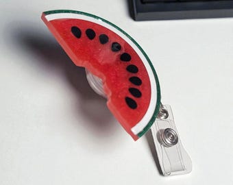 Watermelon Badge Reel, ID Holder, Retractable Badge Reel, Belt Clip, Alligator Clip