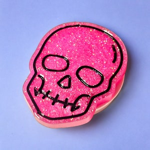 Glitter Pink Skull Phone Grip, Skull Accessory ~ Magnetic Phone Grip Option Available
