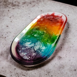 Personalized Rainbow Trinket Tray, Rolling Tray, Rainbow Jewelry Dish