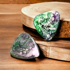 Custom Resin Guitar Picks (Pair): Vibrant Alcohol Ink Design