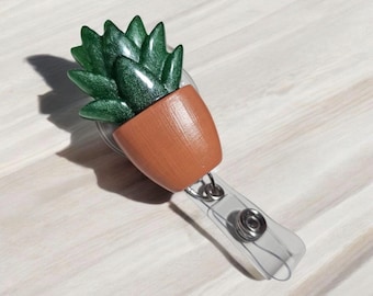 Cute Cactus Badge Reel, Succulent Terracotta Pot ID Holder, Retractable Badge Reel, Belt Clip, Alligator Clip