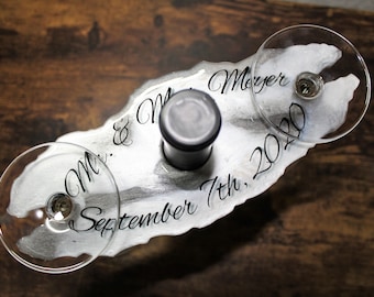 Wine Glass & Bottle Holder ~ Elegant Custom Wine Caddy ~ Personalized Birthday Gift