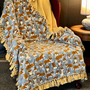 Corgi Throw Blanket | Double Thick Fleece Tie Blanket | Lap Blanket | Throw blanket couch | Two layers | Tie blankets for adults |