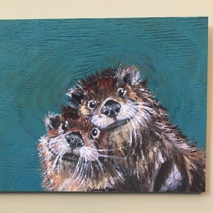 Otter Friends 11in x 14in print afbeelding 2