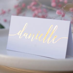 Gold Foil Script Wedding Place Cards – Tented Name Cards