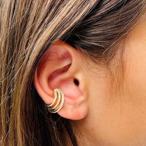Pave Ear Cuff, 925 Sterling Silver, 18ct Gold plating, Cubic Zirconia, Ear Cuff, Single Earring, Ear Wrap, No Piercing, Minimalist