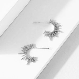 Pave earrings, starburst earrings 925 Sterling Silver, 18ct Gold plating, Cubic Zirconia, sparking  Earrings, Minimalist