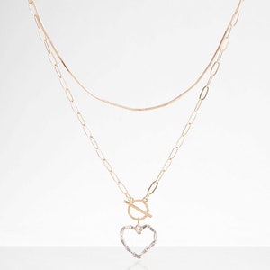 Layered Necklace, 2 layer gold necklace, gift necklace, heart charm Necklace, Dainty necklace, friendship necklace, minimalist necklace