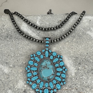 Blossom necklace, turquoise necklace, statement necklace, squash blossom necklace,